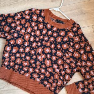 Ann Taylor Orange and Navy Leopard Print Sweater